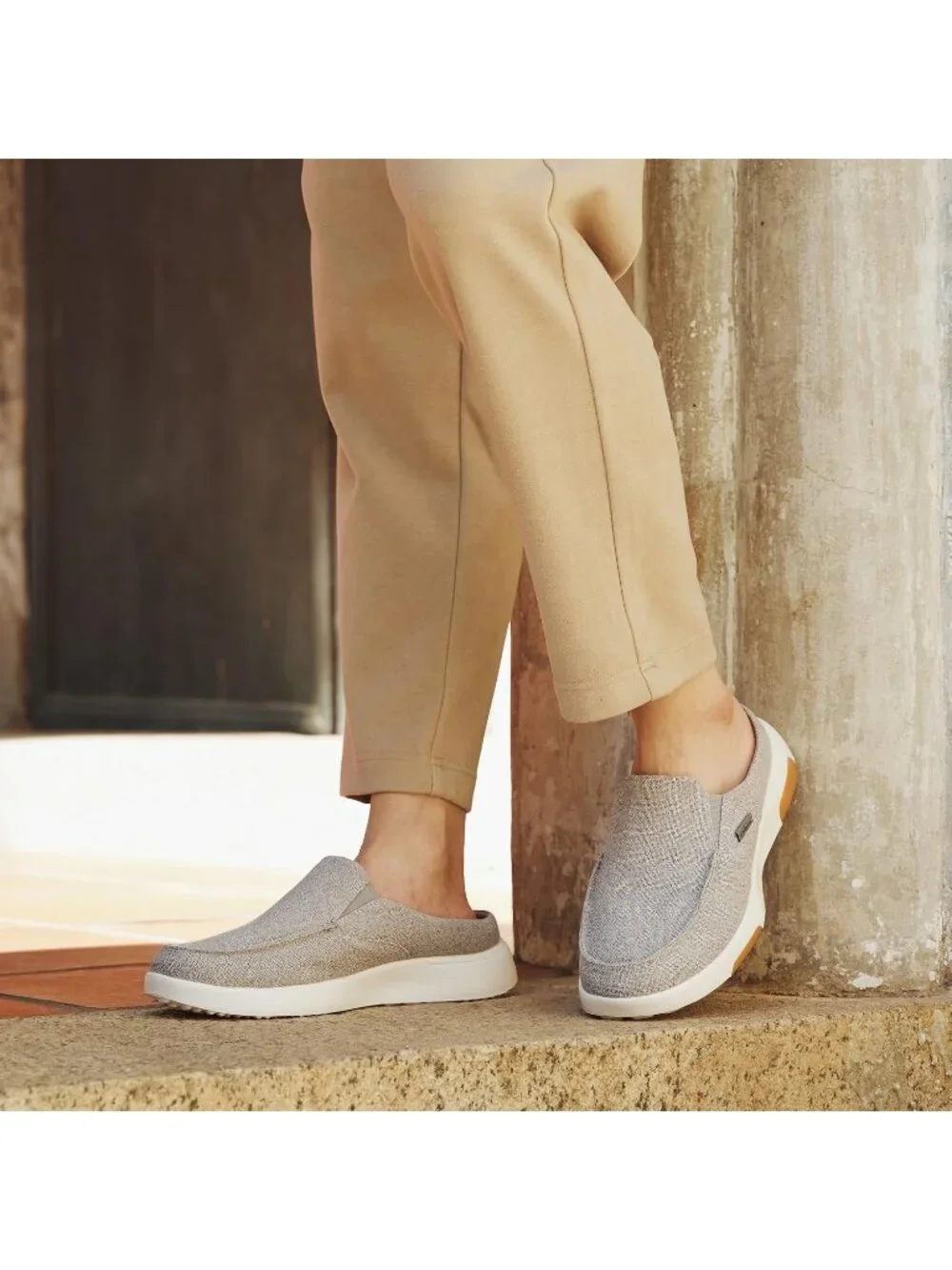 OrthoComfoot Mens Silver Grey Rubber Loafer Lightweight Breathable Slip On Shoes